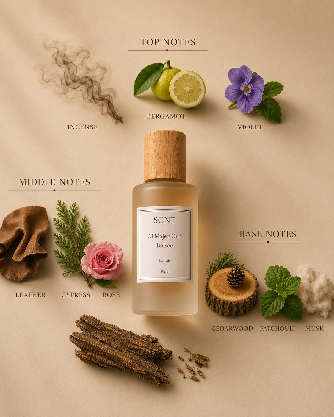 Inspired by Al Majed Oud Boisee - SCNT fragrance bottle