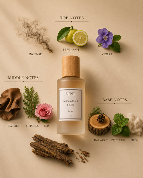 Inspired by Al Majed Oud Boisee - SCNT fragrance bottle