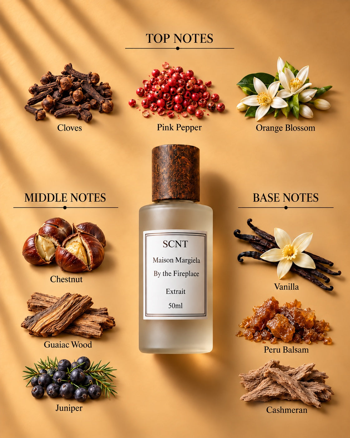 SCNT By the Fireplace Extrait 50ml — top, middle and base notes