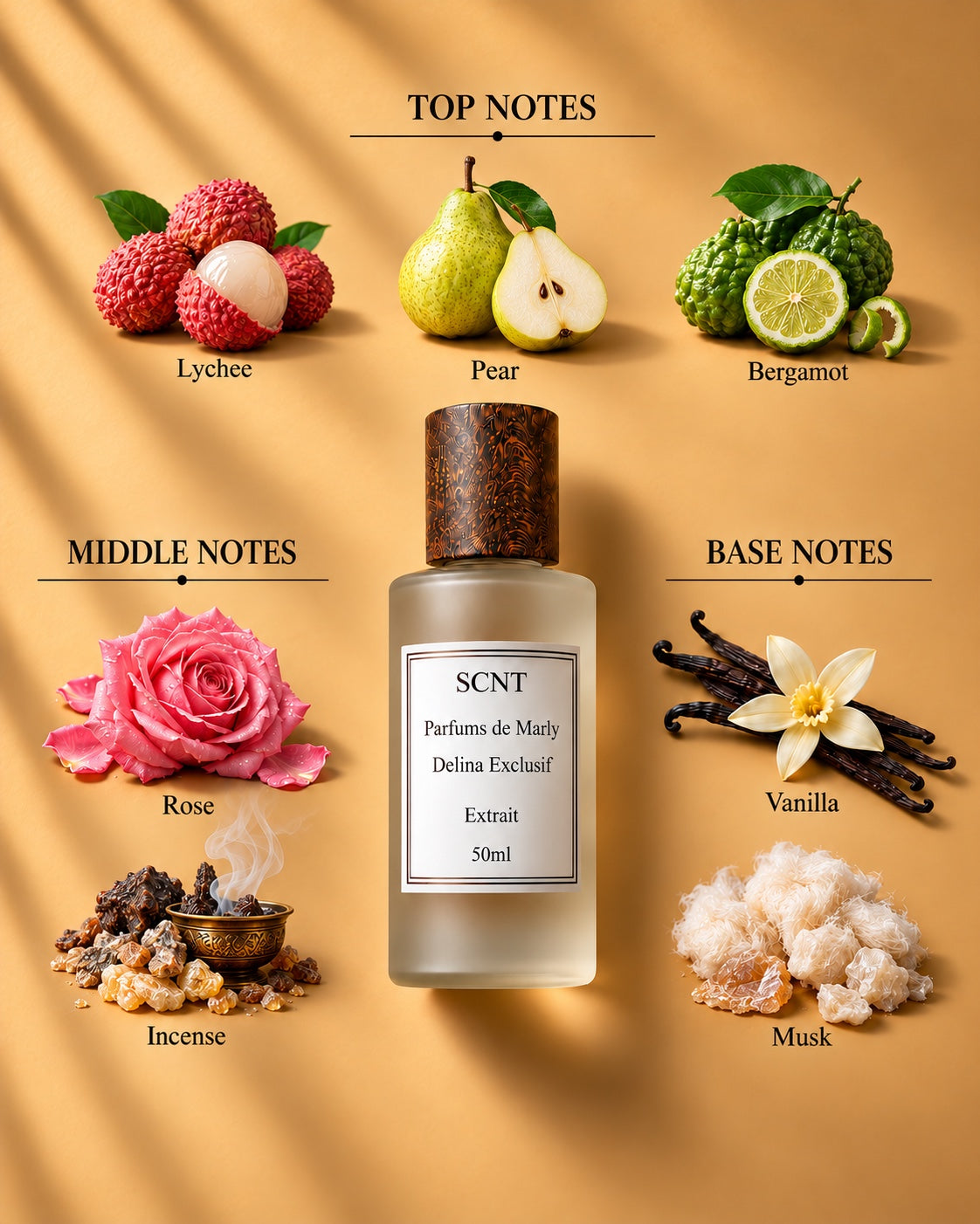 SCNT Delina Exclusif Extrait 50ml — top, middle and base notes