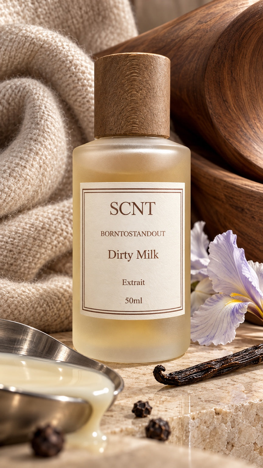 SCNT Dirty Milk Extrait perfume with walnut, vanilla, iris and creamy milk notes