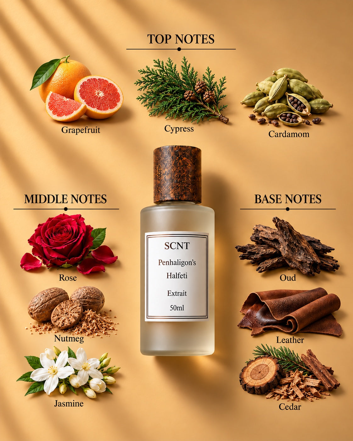 SCNT Halfeti Extrait 50ml — top, middle and base notes