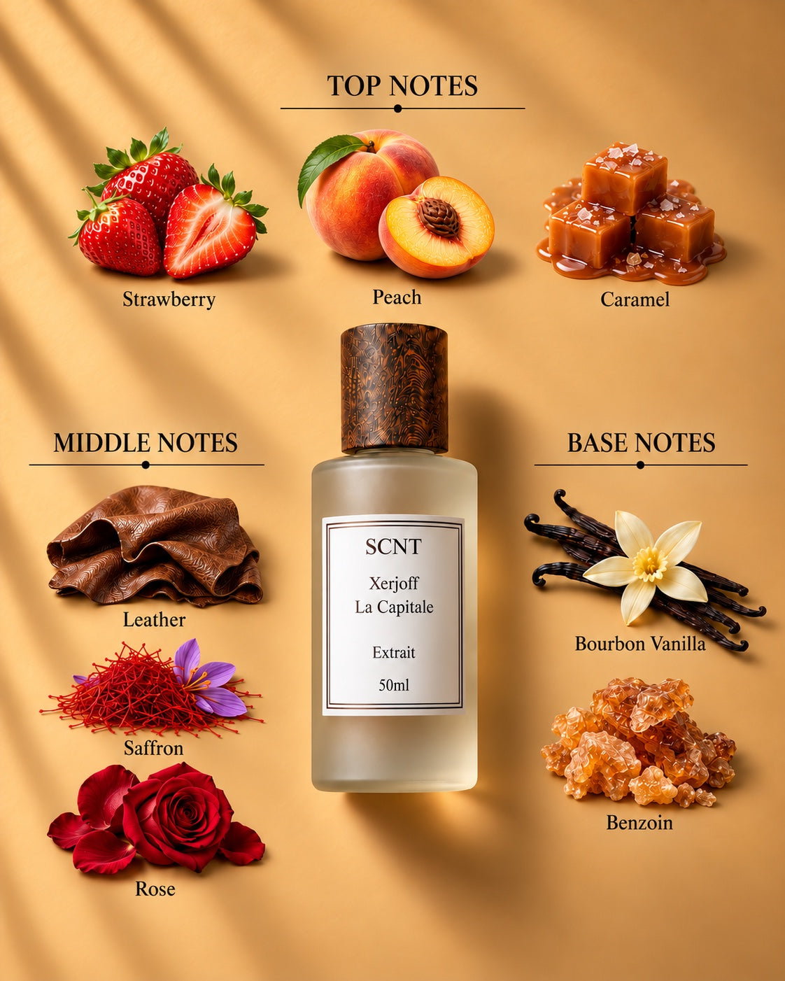 SCNT La Capitale Extrait 50ml — top, middle and base notes