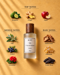 SCNT YSL Y Eau de Parfum Extrait 50ml with top, middle and base notes on a beige background